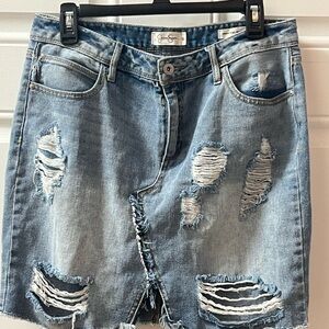 Jessica Simpson Blue Denim Skirt distressed Jean skirt.